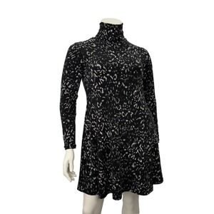 Sympli Trapeze Dress Women's 13 Long Sleeve Jersey Turtleneck Animal Print